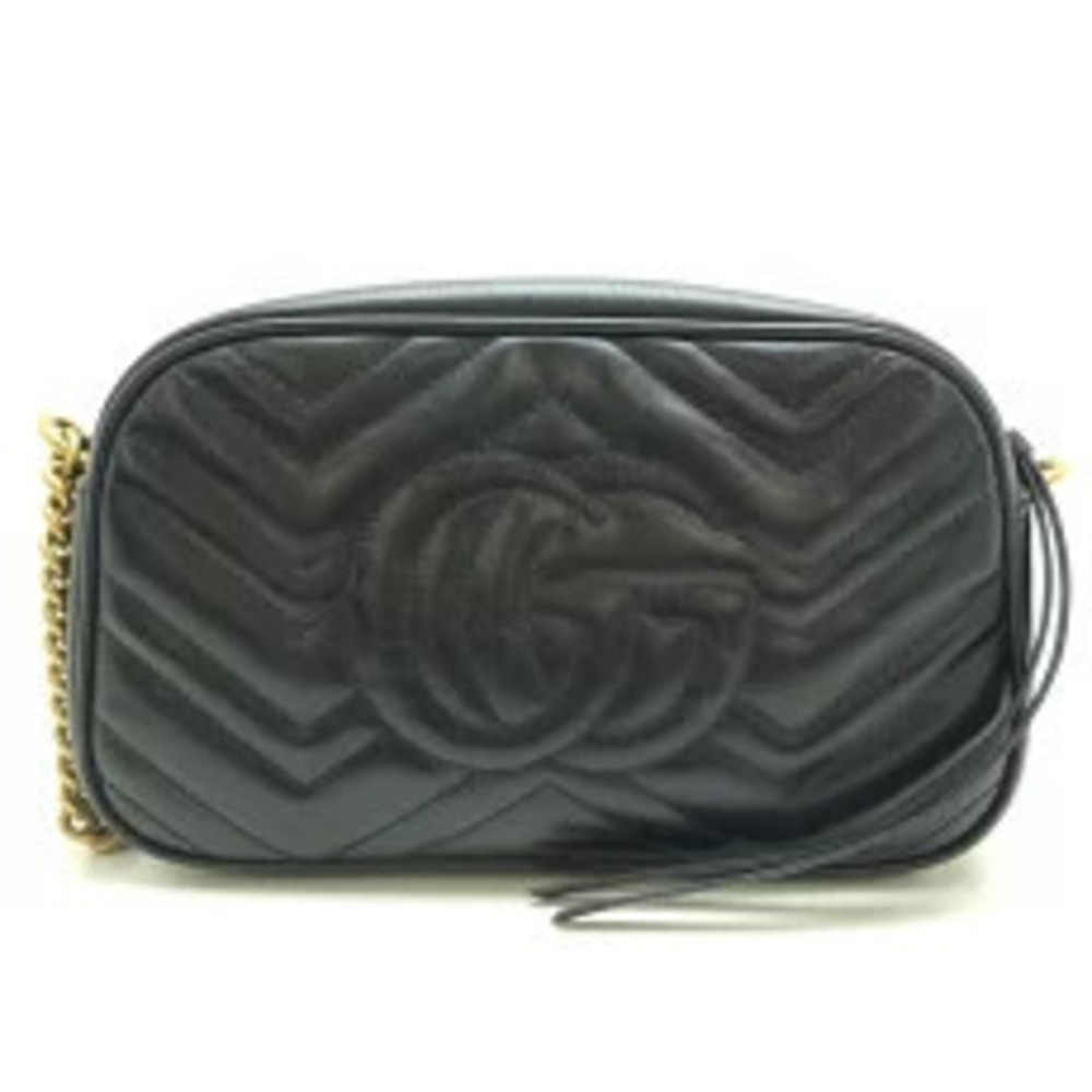 Gucci Bag Leather Shoulder Quilted GG Black Marmont Black